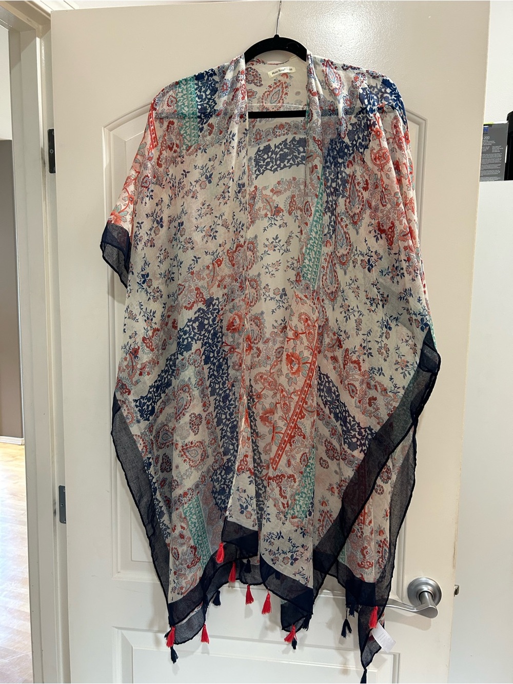 Lightweight Floral Paisley Kimono Cover-Up - Navy & Coral